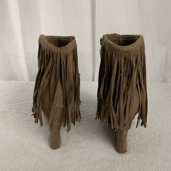Betseyville by Betsey Johnson Fringe Tan Wedge Ankle Boots Size 7 - Picture 4 of 10